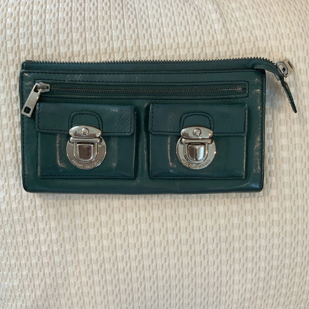 Marc Jacobs Teal Leather Double-Pocket Wristlet